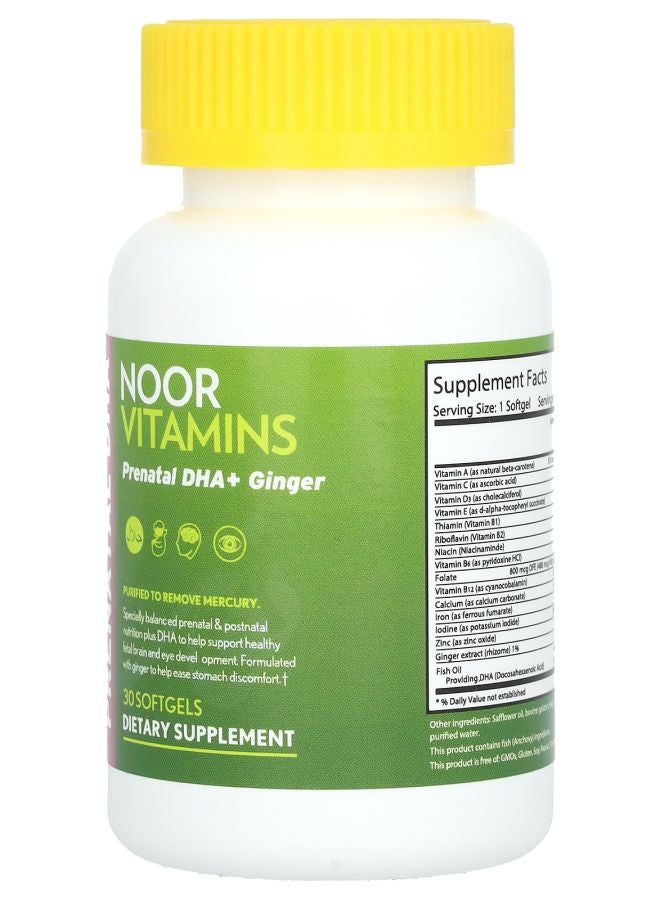 Noor Vitamins Prenatal DHA + Ginger  30 Softgels - Image 2