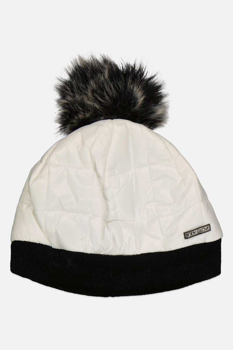 Body Glove Women Quilted Pom Pom Beanie, Black  - Image 1