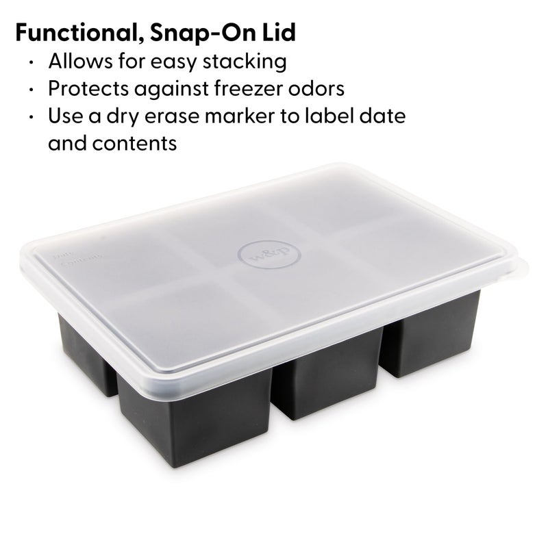 WP W&P Cup Cubes Silicone Freezer Tray with Lid  Charcoal  Makes 6 Perfect 1-Cup Portions  Freeze & Store Soup  Broth  Sauce  Leftovers  Dishwasher Safe - Image 4
