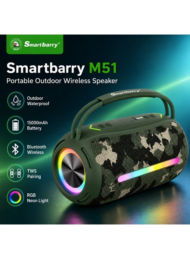 Smartbarry M51 Portable Waterproof Bluetooth Speaker RGB Neon Light 15000mAh Battery Powerful Bass Wireless Speaker TWS Pairing USB Playback Handsfree Calling for Outdoor Indoor Entertainment - Image 5