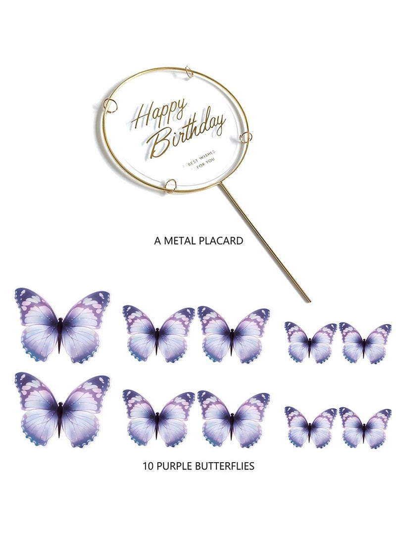 Excefore 11 Piece Blue Purple erfly Cake Toppers Birthday Cake Happy Party Decorations - Image 2