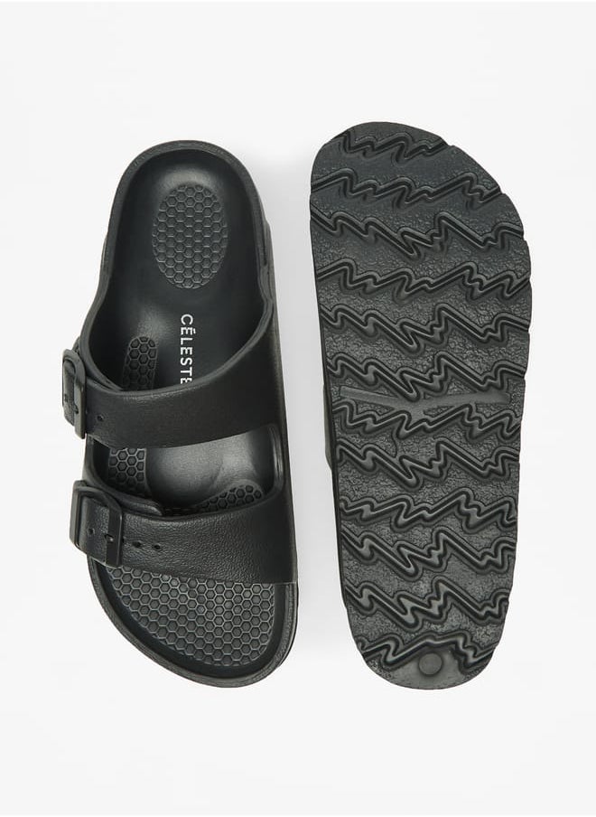 Celeste Womens Solid Slip-On Sandals with Buckle Detail  - Image 4