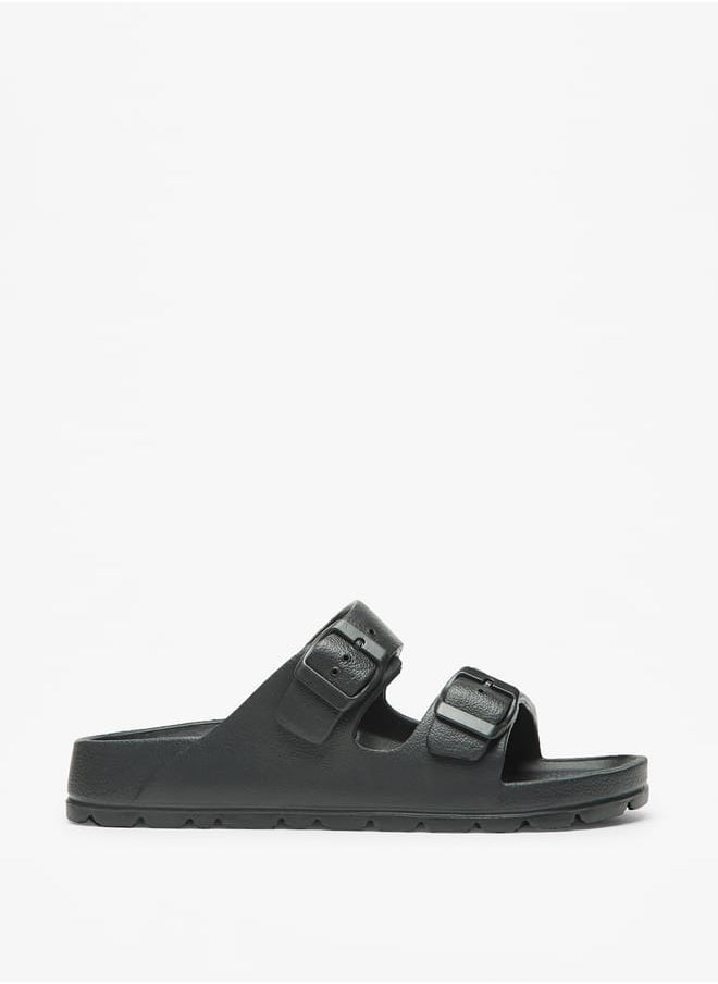 Celeste Womens Solid Slip-On Sandals with Buckle Detail  - Image 2