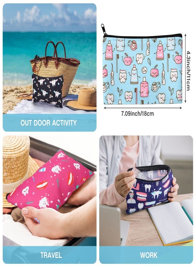 Saintrygo 12 Pieces Teeth Makeup Bag Cute Cosmetic Bag for Nurse Women Dental Dentist Gift Colorful Toiletry Bag Multifunctional Polyester Bag with Zipper Teeth Printed Accessories (7.09 x 4.33 Inch) - Image 3