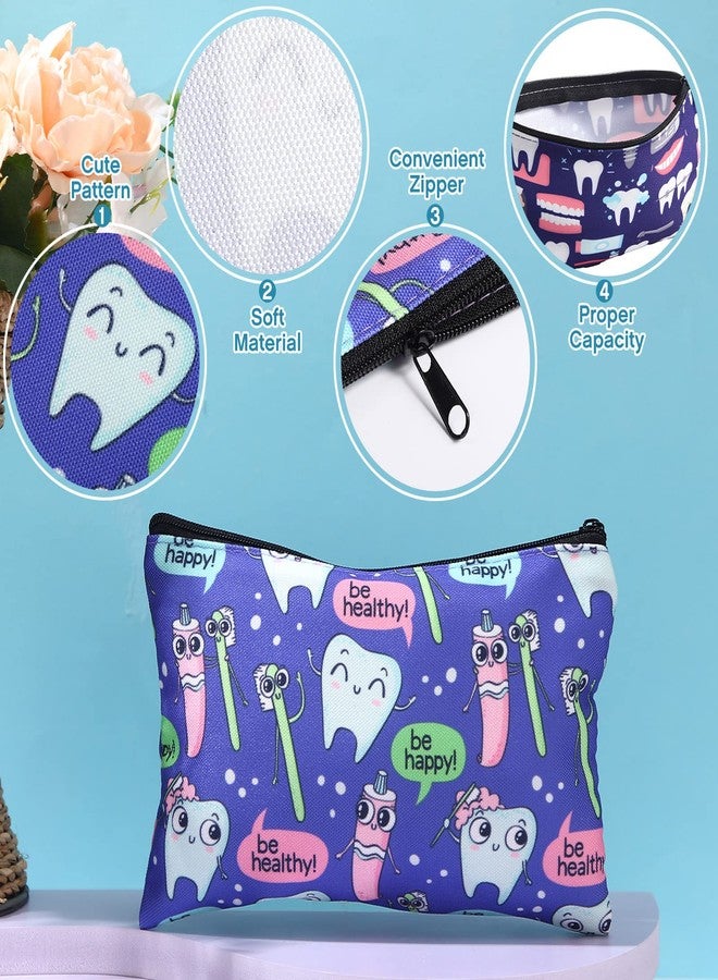 Saintrygo 12 Pieces Teeth Makeup Bag Cute Cosmetic Bag for Nurse Women Dental Dentist Gift Colorful Toiletry Bag Multifunctional Polyester Bag with Zipper Teeth Printed Accessories (7.09 x 4.33 Inch) - Image 2