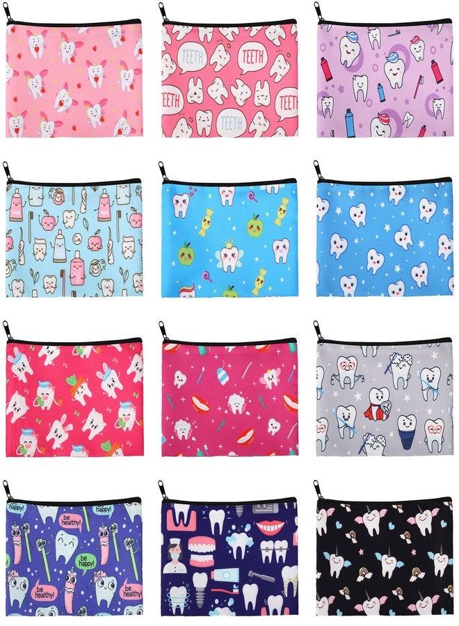 Saintrygo 12 Pieces Teeth Makeup Bag Cute Cosmetic Bag for Nurse Women Dental Dentist Gift Colorful Toiletry Bag Multifunctional Polyester Bag with Zipper Teeth Printed Accessories (7.09 x 4.33 Inch) - Image 1