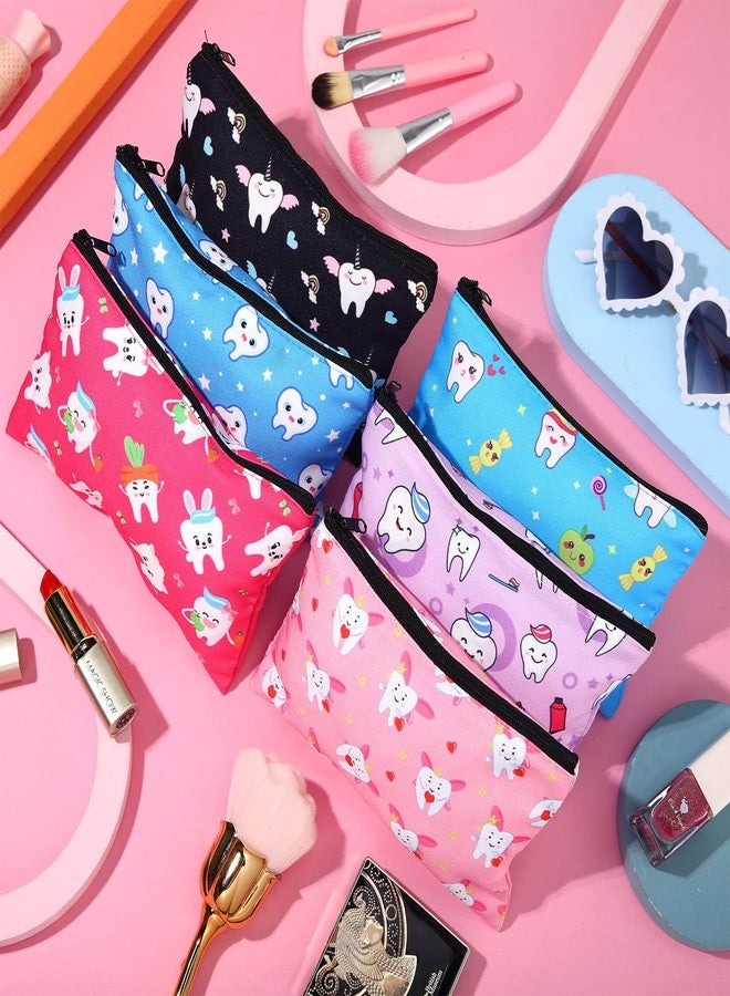 Saintrygo 12 Pieces Teeth Makeup Bag Cute Cosmetic Bag for Nurse Women Dental Dentist Gift Colorful Toiletry Bag Multifunctional Polyester Bag with Zipper Teeth Printed Accessories (7.09 x 4.33 Inch) - Image 4