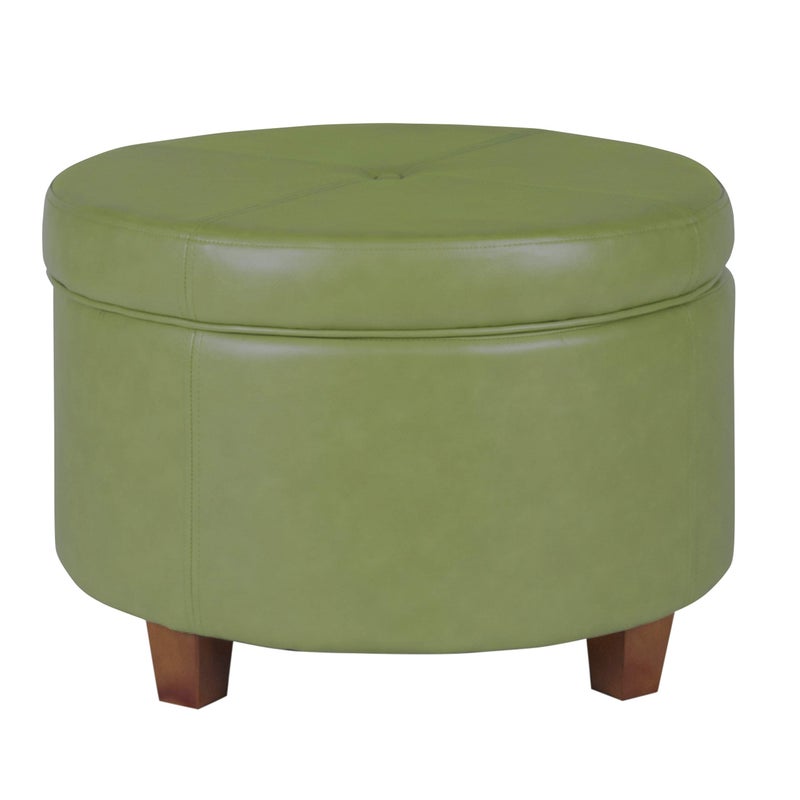 أوتومان تخزين دائري من الجلد الصناعي مع غطاء باللون الأخضر المسكي كبير