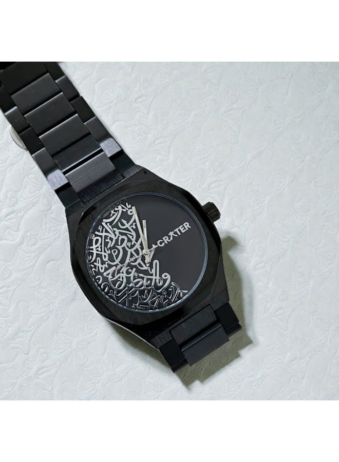 كريتر  طقم رجالي فاخر يتكون من ساعة تصميم ملكي من الستانلس ستيل، مينا كلاسيكي مقاومة للماء وسبحة وقلم وازرار اكمام - Image 2