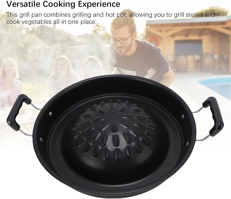 Aramox Thai BBQ Grill Pan, Aluminum Hot Pot and Grill Combo with Super Thick Structure for Even Heat Distribution Dual Function Cookware (30cm/11.81in Black) - Image 4