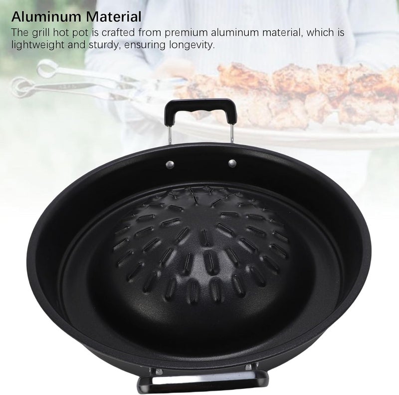 Aramox Thai BBQ Grill Pan, Aluminum Hot Pot and Grill Combo with Super Thick Structure for Even Heat Distribution Dual Function Cookware (30cm/11.81in Black) - Image 5