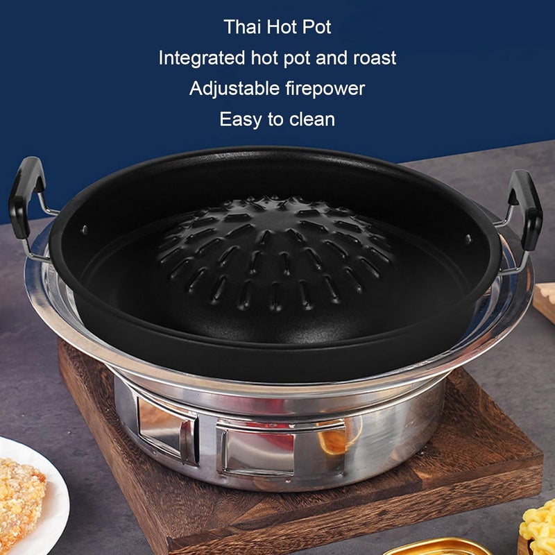 Aramox Thai BBQ Grill Pan, Aluminum Hot Pot and Grill Combo with Super Thick Structure for Even Heat Distribution Dual Function Cookware (30cm/11.81in Black) - Image 3