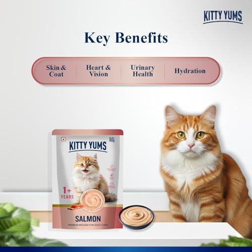 Kitty Yums Adult Cat Wet Mousse 80g | Salmon | Rich in Protein | Promotes Hydration & Easy to Digest | Grain Free | No Artificial Flavours | Packed with Essential Vitamins & Antioxidants - Image 3