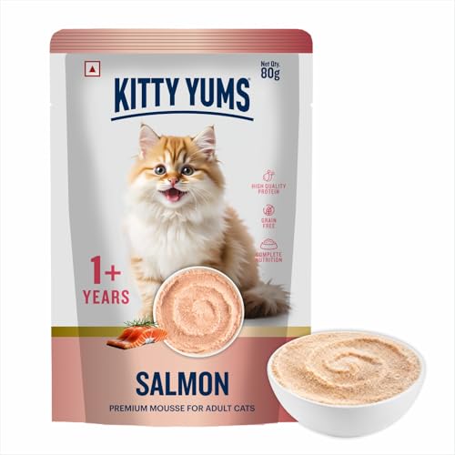 Kitty Yums Adult Cat Wet Mousse 80g | Salmon | Rich in Protein | Promotes Hydration & Easy to Digest | Grain Free | No Artificial Flavours | Packed with Essential Vitamins & Antioxidants - Image 1