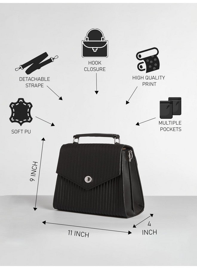 Fargo Fusion Handbag for Women | Vegan Leather Bag with RFID Pockets, Turn Lock Closure, Dual Handle | Stylish Sling & Shoulder Purse for Office, College, Party | Made in India (Black) - Image 2