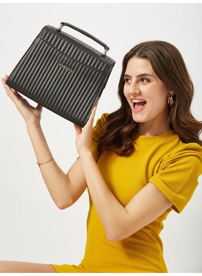 Fargo Fusion Handbag for Women | Vegan Leather Bag with RFID Pockets, Turn Lock Closure, Dual Handle | Stylish Sling & Shoulder Purse for Office, College, Party | Made in India (Black) - Image 4