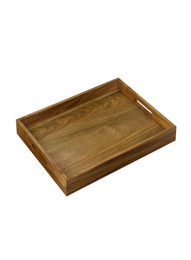 Iyulania 17 inch Acacia Wood Serving Tray with Handles, Decorative Display Tray for Coffee Table, Breakfast in Bed, Food Dinner - Image 1
