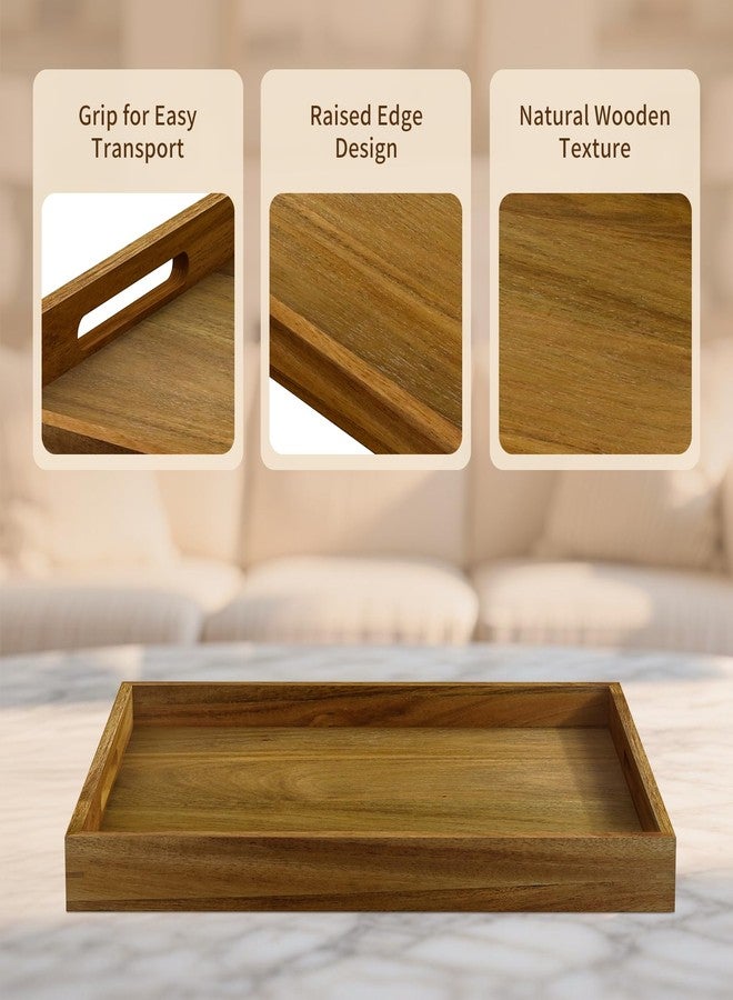 Iyulania 17 inch Acacia Wood Serving Tray with Handles, Decorative Display Tray for Coffee Table, Breakfast in Bed, Food Dinner - Image 5