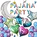DUFACAI 44 Pieces PAJAMA PARTY Balloons Silver Moon Star Rainbow Gradient Heart Aluminum Foil Balloons Purple Blue Latex Balloons for Girls Women Slumber Party Sleepover Birthday Party Decoration Silver - Image 2