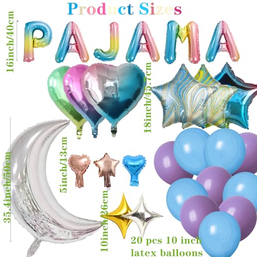 DUFACAI 44 Pieces PAJAMA PARTY Balloons Silver Moon Star Rainbow Gradient Heart Aluminum Foil Balloons Purple Blue Latex Balloons for Girls Women Slumber Party Sleepover Birthday Party Decoration Silver - Image 5