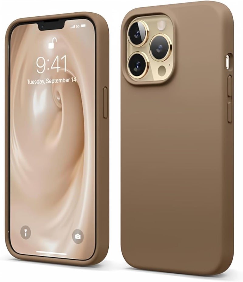 جراب elago متوافق مع iPhone 13 Pro، جراب من السيليكون السائل، غطاء حماية كامل للجسم والشاشة والكاميرا، مقاوم للصدمات، جراب هاتف نحيف، بطانة من الألياف الدقيقة الناعمة المضادة للخدش، 6.1 بوصة (بني)