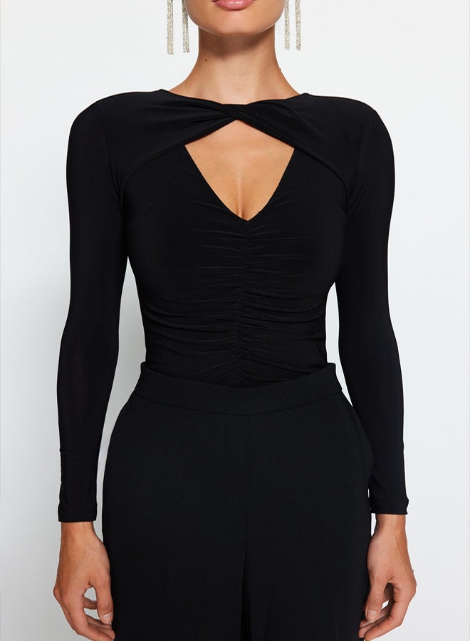 trendyol Black Cut Out/Window Detailed Knitted Bodysuit TPRAW24BD00000 - Image 4