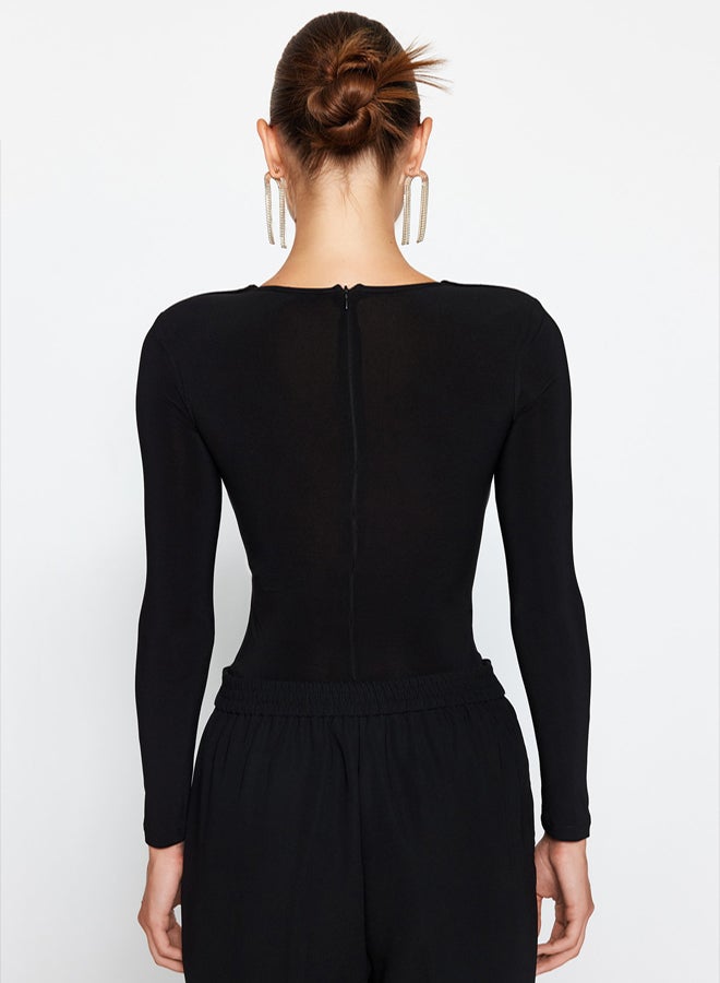 trendyol Black Cut Out/Window Detailed Knitted Bodysuit TPRAW24BD00000 - Image 5