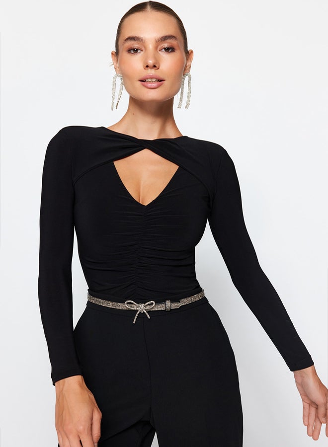 trendyol Black Cut Out/Window Detailed Knitted Bodysuit TPRAW24BD00000 - Image 1
