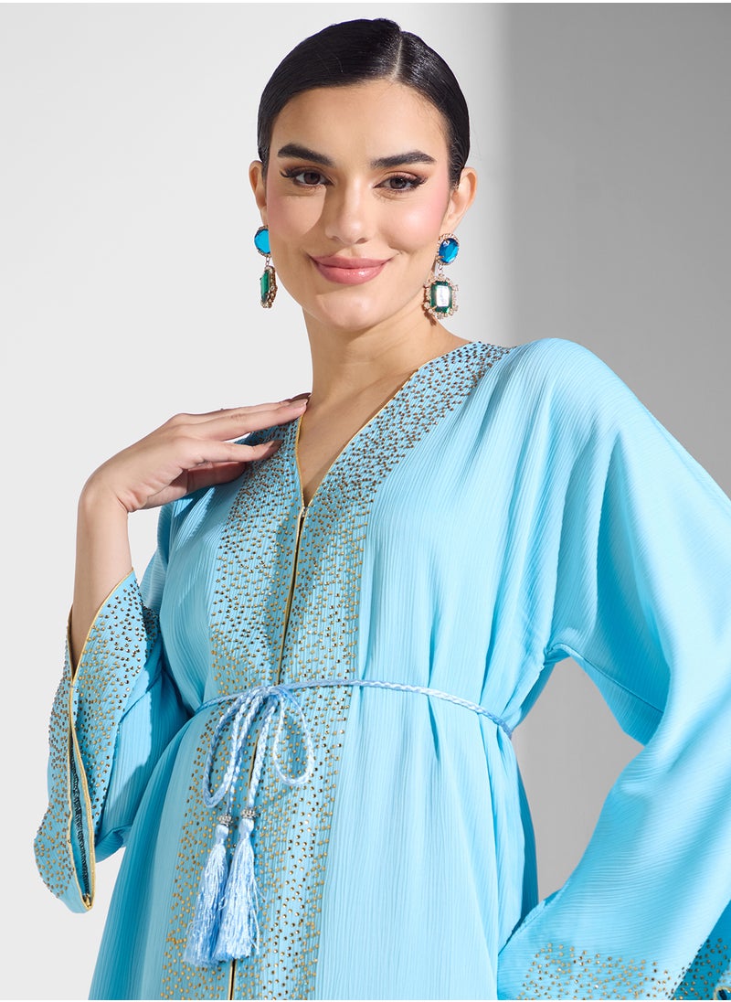 ARABIAN CLOSET Embellished Abaya With Belt  - Image 3