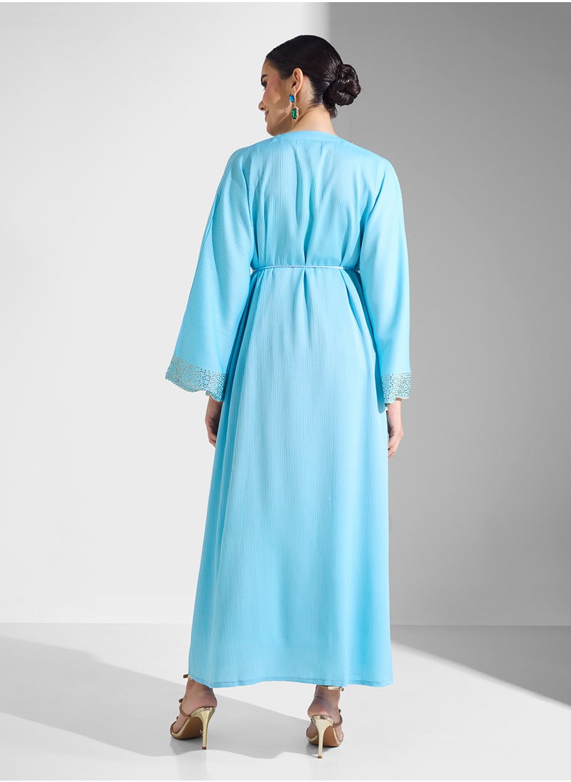 ARABIAN CLOSET Embellished Abaya With Belt  - Image 2