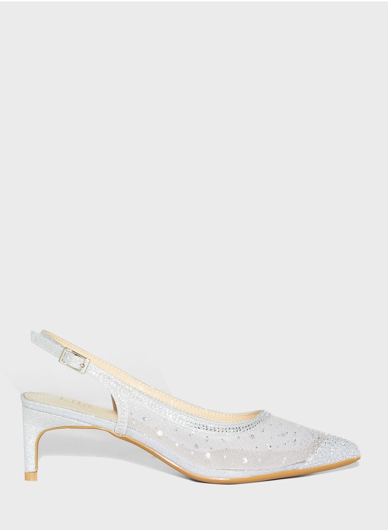 Ella Limited Edition - Diamante Detail Mesh Pointed Slingback Pump - Image 1
