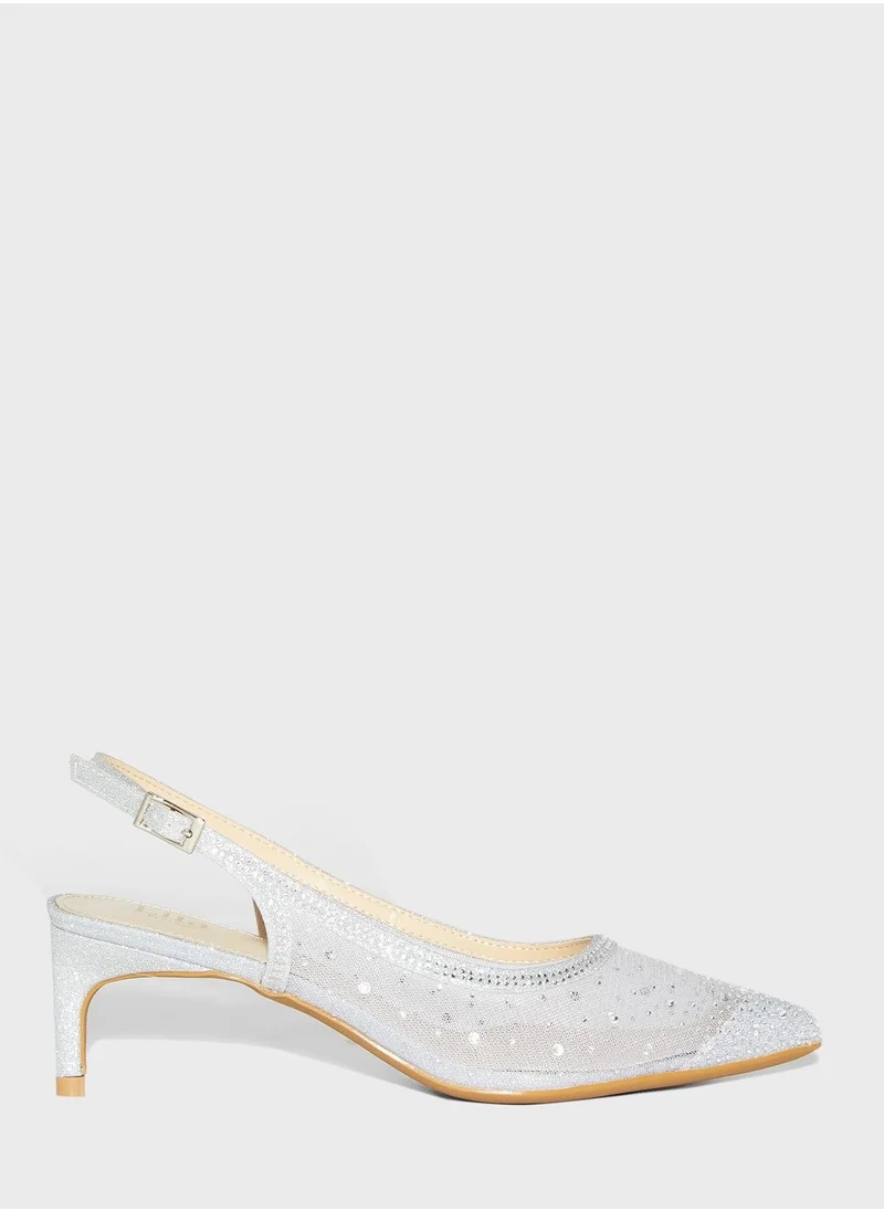 Ella Limited Edition Diamante Detail Mesh Pointed Slingback Pump