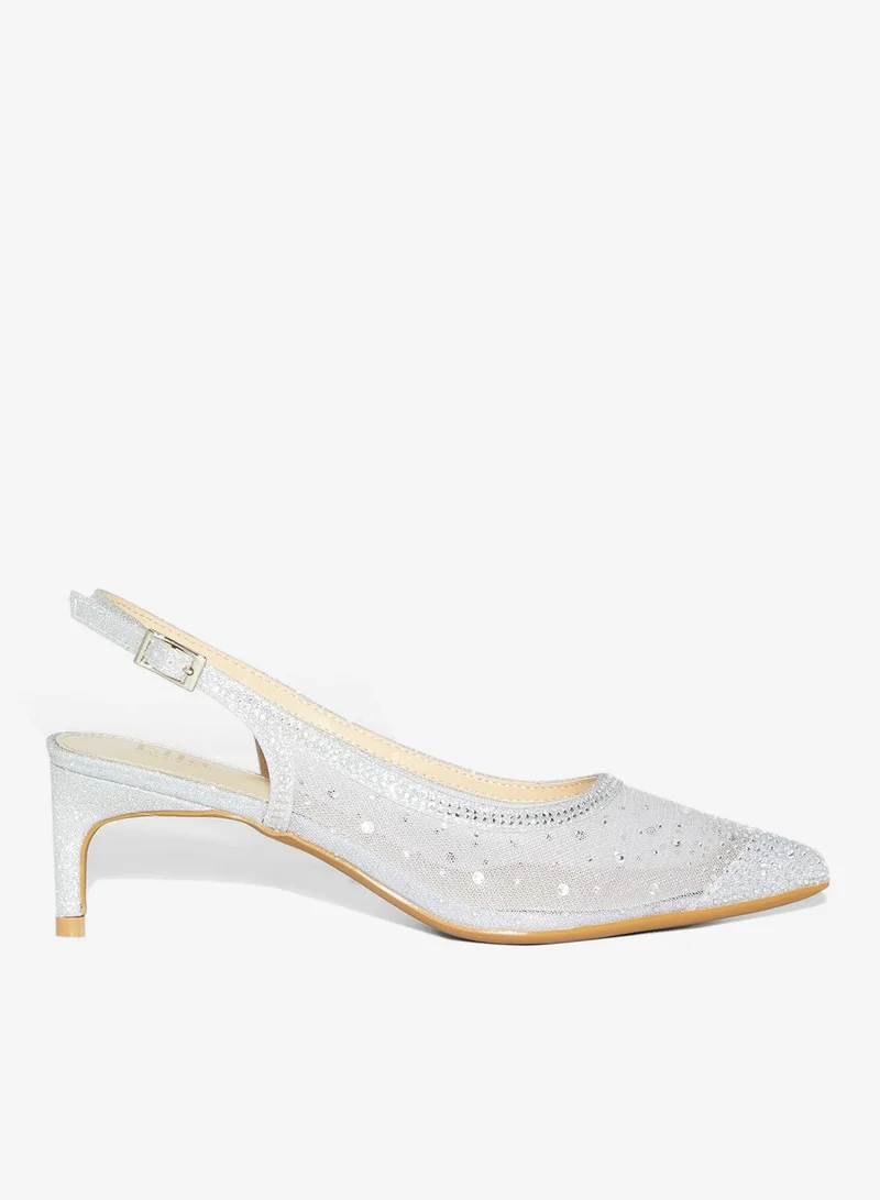 Diamante Detail Mesh Pointed Slingback Pump