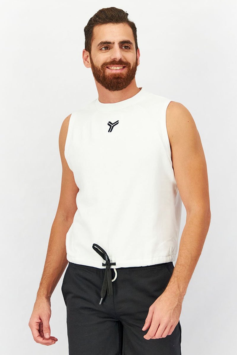 JOHN RICHMOND Men Crew Neck Sleeveless Embroidered Tie Hem Sweatshirt, White - Image 1