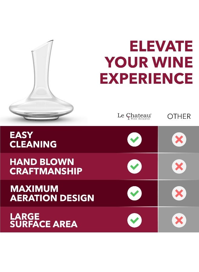 Le Chateau Wine Decanter - Hand-Blown Lead-Free Crystal Wine Carafe - Wine Decanter for Aerating Red Wine - Wine Accessories for a Bottle of Wine (750 ml) - Image 3