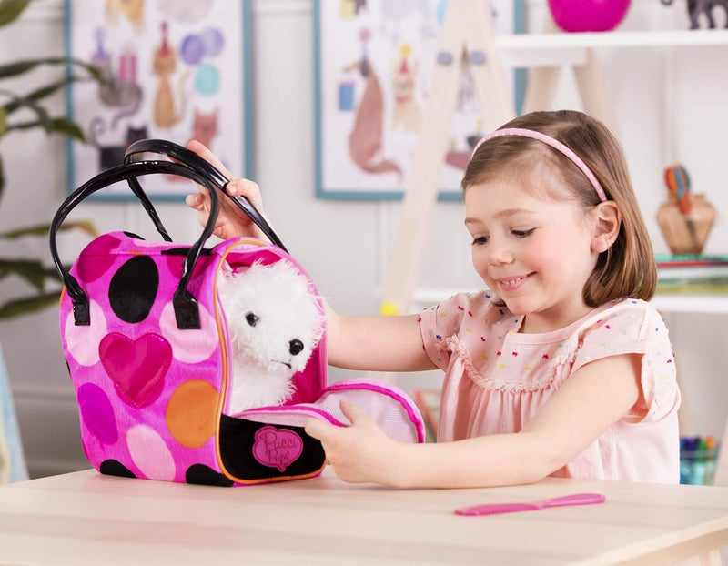 Pucci Pups – Plush Puppy – Dog Carrier – Big Polka Dots Plush Bag & Bichon Frise – Comb & Purse – Stuffed Animal – 2+ Years - Image 2