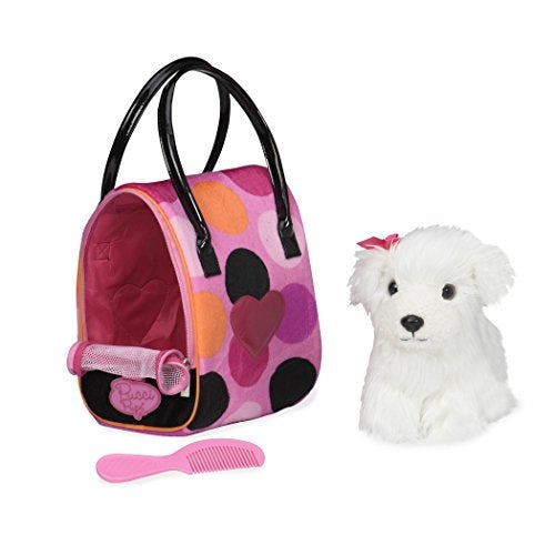 Pucci Pups – Plush Puppy – Dog Carrier – Big Polka Dots Plush Bag & Bichon Frise – Comb & Purse – Stuffed Animal – 2+ Years - Image 1