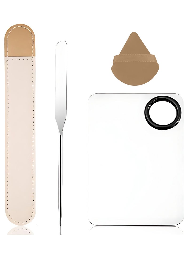 Al Musawwar - Makeup Spatula and Stainless Steel Palette Set with Finger Puff , Including Stainless Steel Makeup Spatula Korean for Professional, Makeup Mixing Palette for Eye Shadow/Eyelash/Nail Art/Foundation - Image 1