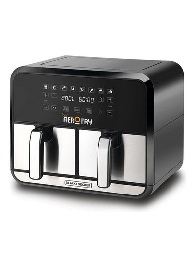 BLACK+DECKER Digital Dual Zone Air Fryer, 4L+4L Capacity, Rapid Hot Air Circulation, 8 Presets, Adjustable Temp & Timer for Frying, Grilling, Roasting & Baking, 8 L 1700 W DZAF1700-B5 Black/Silver