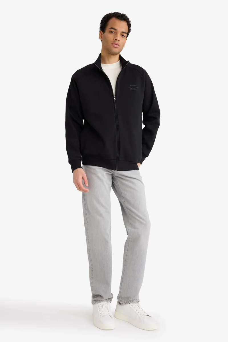 ديفاكتو Boxy Fit High Neck Soft Inside Zip -Up Sweatshirt