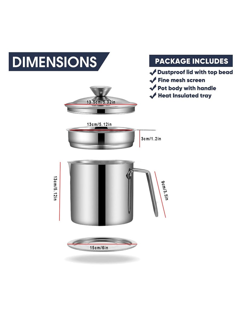 2L Grease Container with Strainer, Stainless Steel Oil Container for Storing Frying Oil and Cooking Grease, with Lid u0026 Handle Suitable for Home Use - Image 5