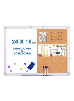 Magnetic White Board And Cork Board Combo 24 X 18 Inches Whiteboard Bulletin Combination Board Wall Mounted Dry Erase Whiteboard Push Pin Vision Board For Home School And Office