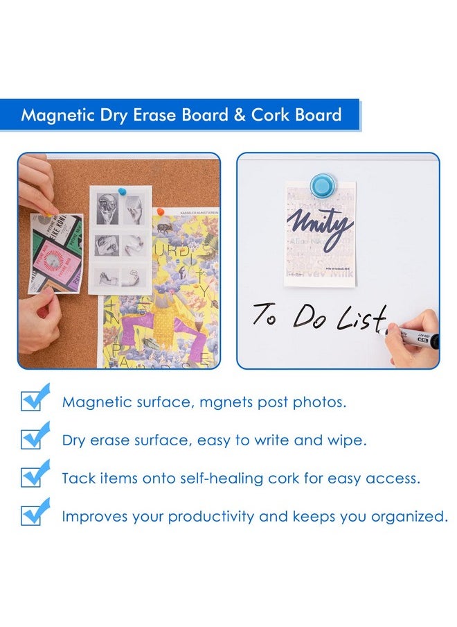 Tripollo - Magnetic White Board And Cork Board Combo 24 X 18 Inches Whiteboard Bulletin Combination Board Wall Mounted Dry Erase Whiteboard Push Pin Vision Board For Home School And Office - Image 1