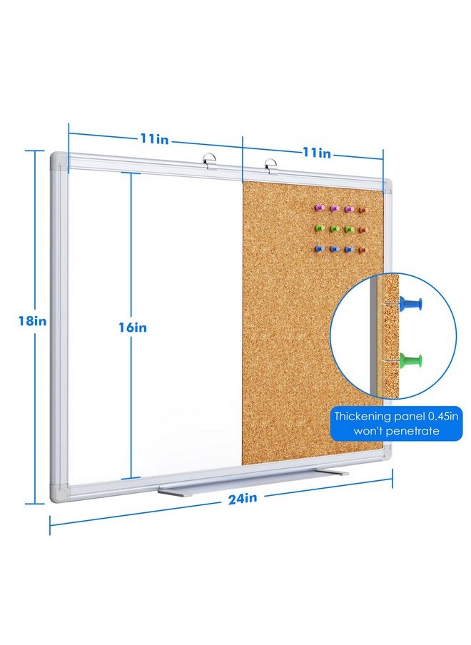 Tripollo - Magnetic White Board And Cork Board Combo 24 X 18 Inches Whiteboard Bulletin Combination Board Wall Mounted Dry Erase Whiteboard Push Pin Vision Board For Home School And Office - Image 1