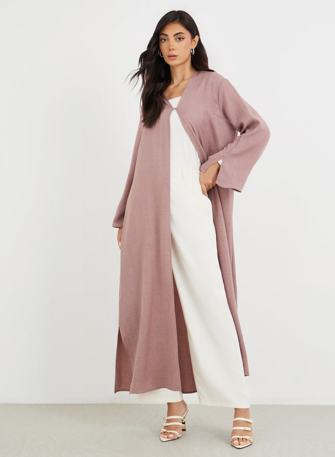 Amirah Slit Sleeve A-Line Abaya with Button Detail - Image 1