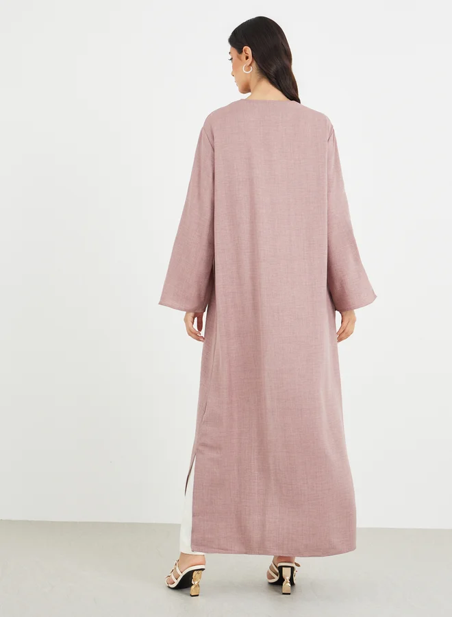 Amirah Amirah Slit Sleeve A-Line Abaya with Button Detail