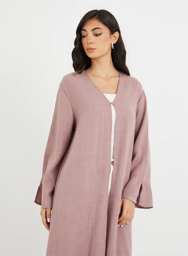 Amirah Amirah Slit Sleeve A-Line Abaya with Button Detail