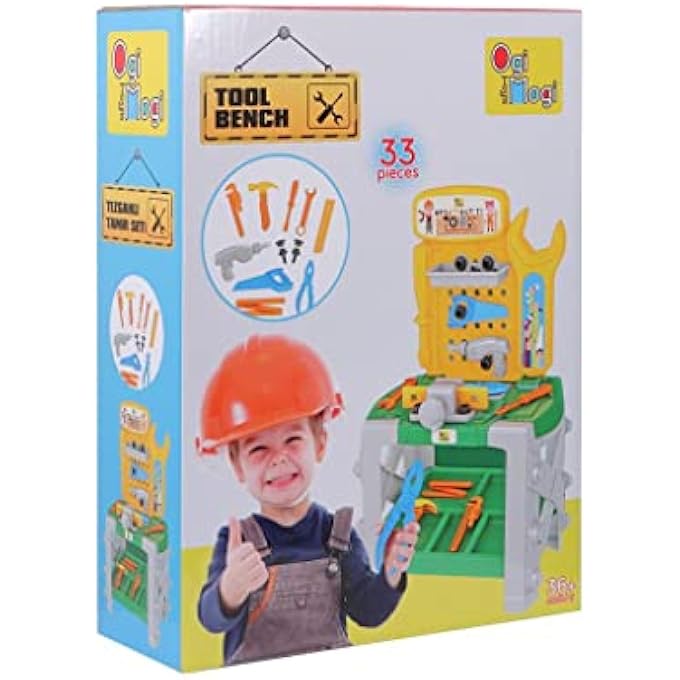 KIDS TOOL BENCH, 33 PIECES CONSTRUCTION WORKBENCH WITH ELECTRIC DRILL, PRETEND ROLE PLAY LEARNING WORKSHOP TOOLS BOX SET FOR MOTOR SKILLS, TODDLER AGES +3 YEARS - Image 4