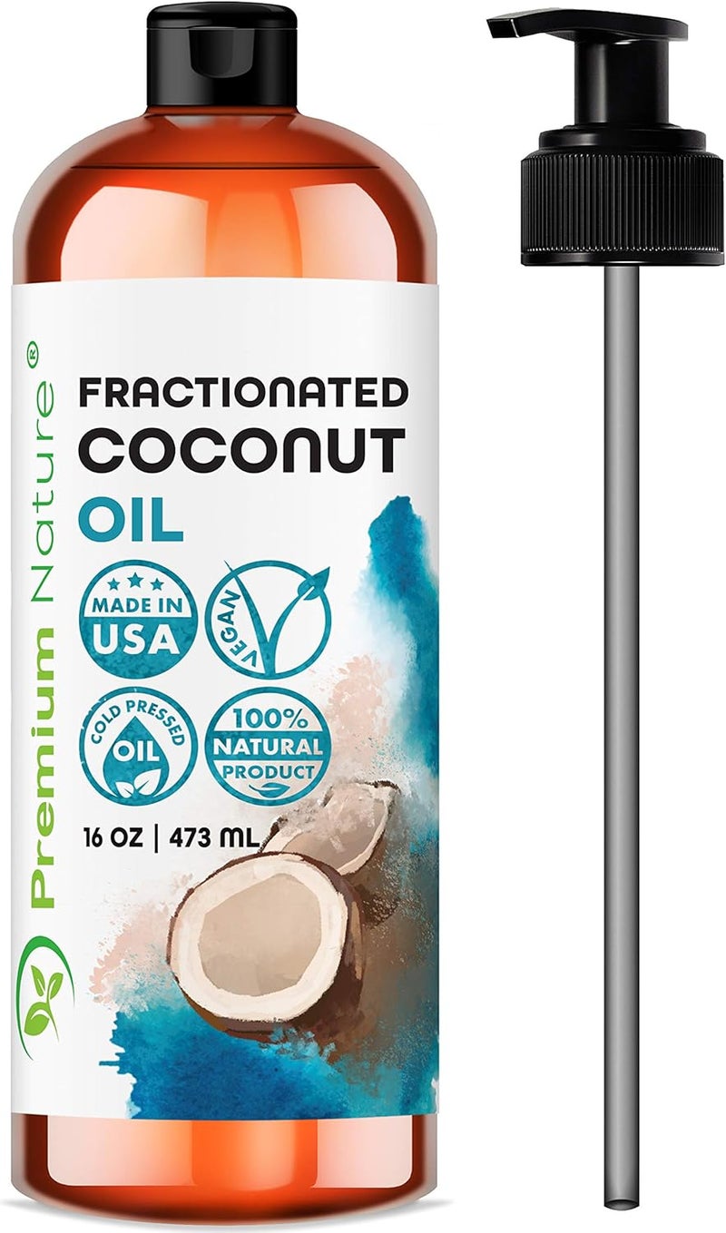 Premium Nature Fractionated Coconut Oil for Skin Moisturizer with Pump Massage Oil Best Carrier Oil for Essential Oils Mixing Body Oil for Dry Skin Moisturizer Natural Oil for Face Oil for Hair Body 16oz