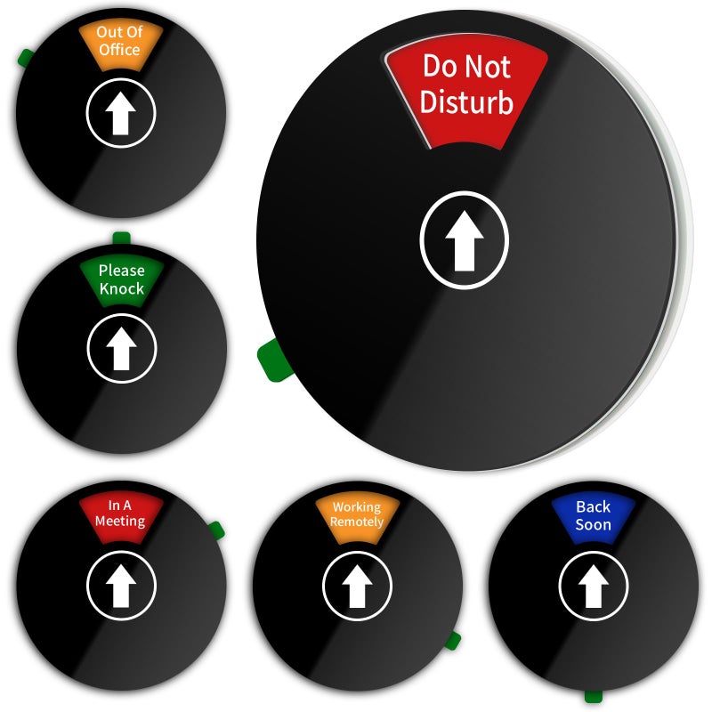 Miseyo Office Door Sign - Do Not Disturb, Please Knock, In A Meeting, Working Remotely, Back Soon, Out of Office - 6 Options Privacy Sign Indicator for Conference, 6 Inch, Black - Image 1
